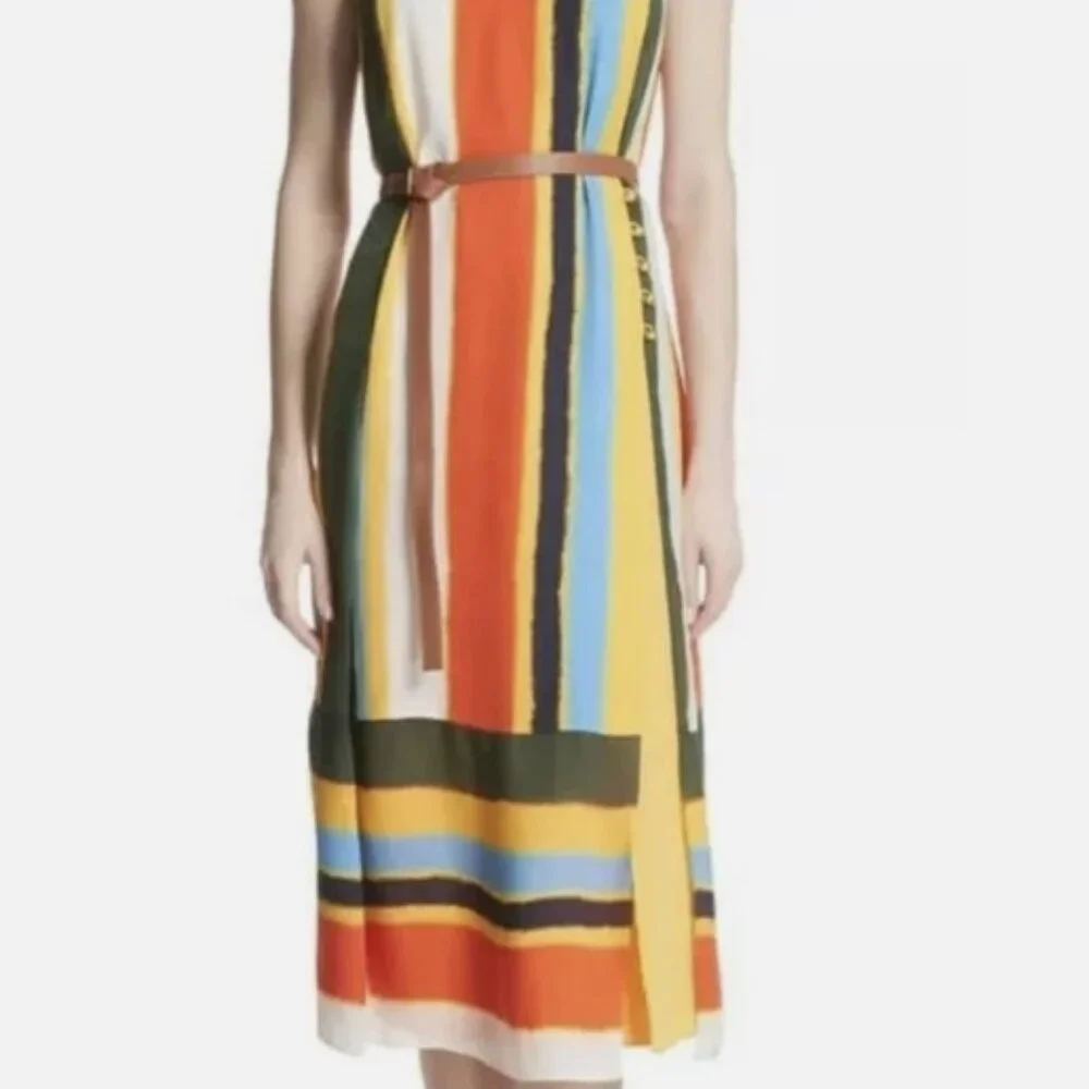 NWOT TORY BURCH Bettina Striped Silk Midi Dress M $698